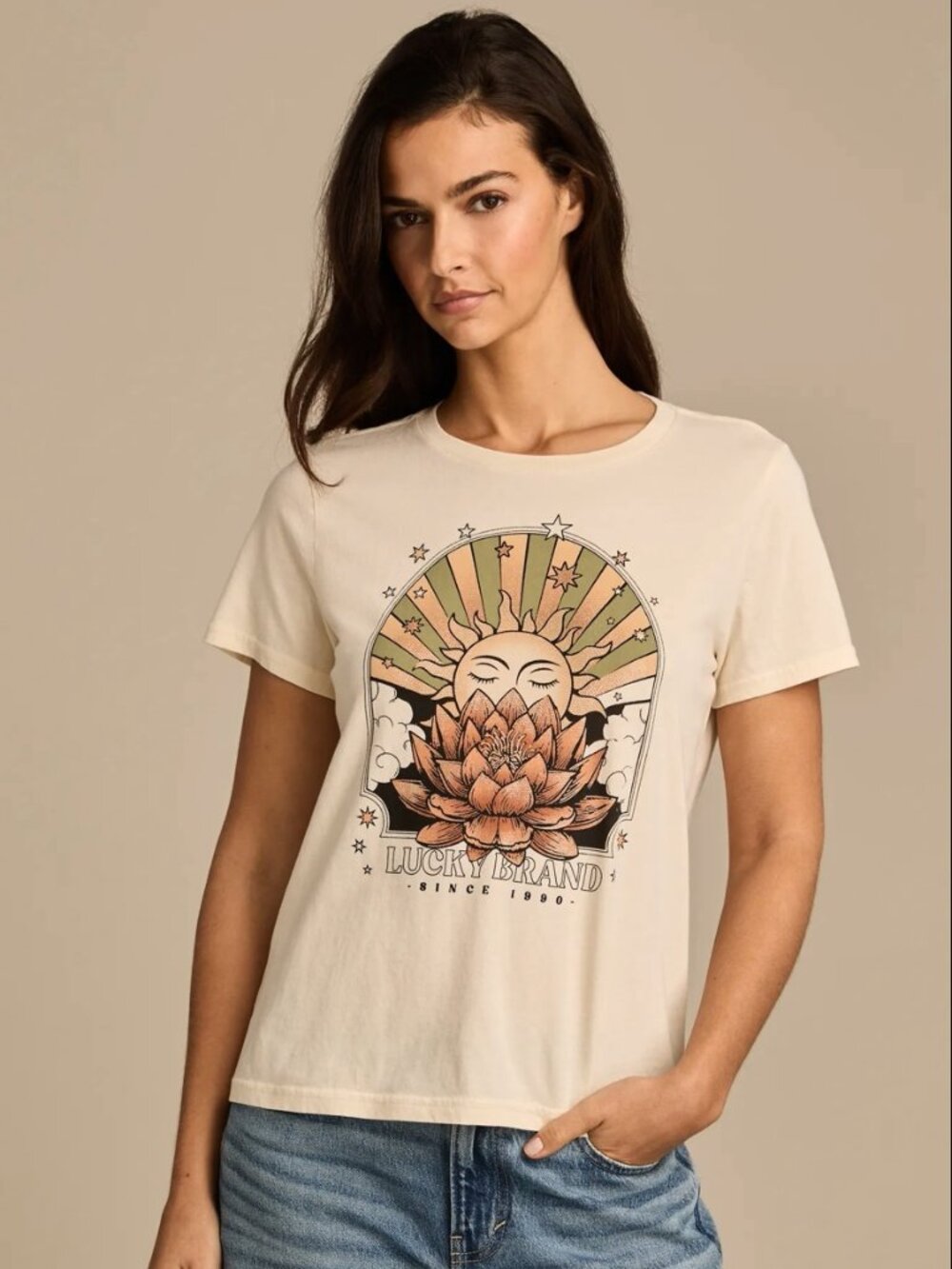 Lucky Brand Lotus Sun classic crew T-shirt